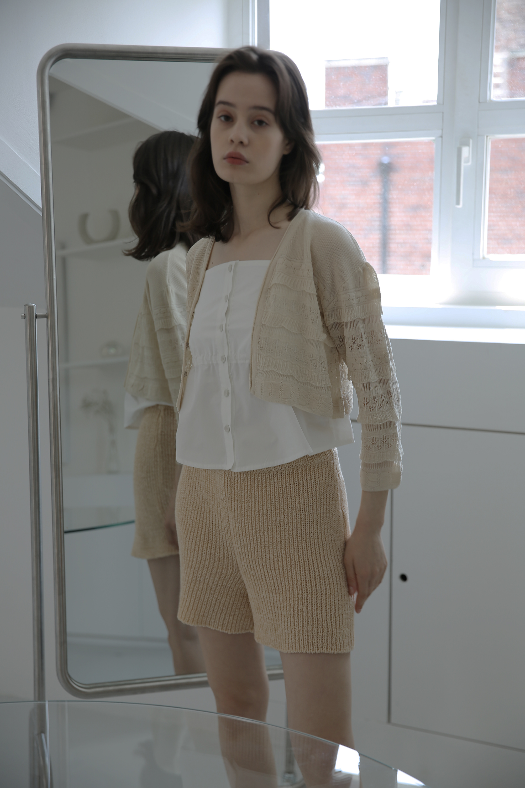 CHESS KNIT SHORTS_BEIGE